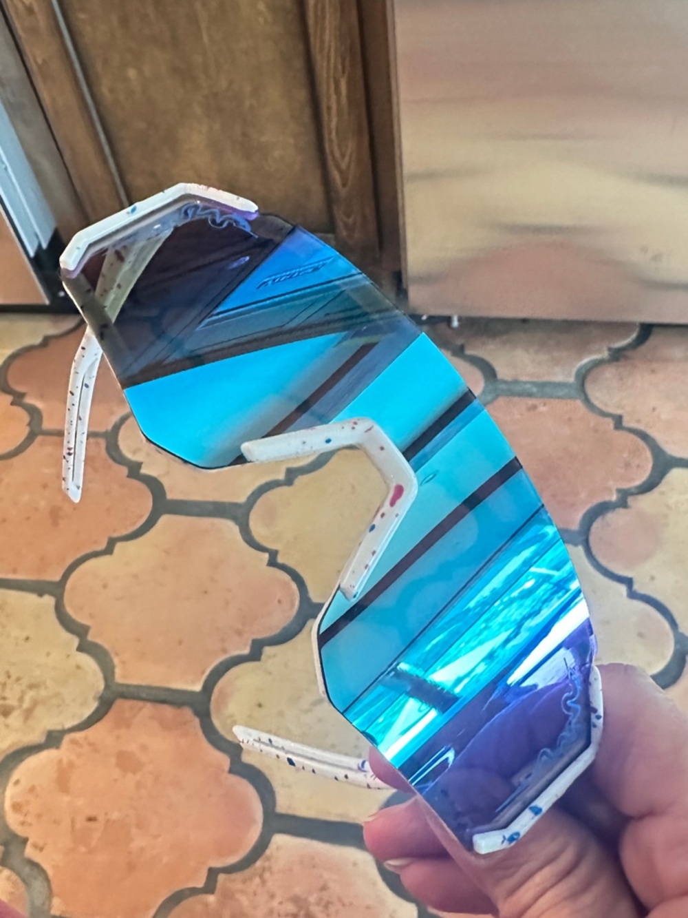 Blue Mirrored Shield Sports Sunglasses